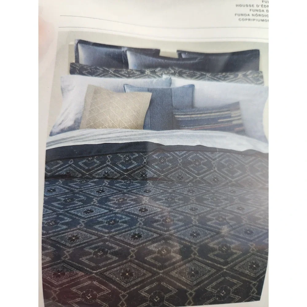 Ralph Lauren Full/Queen Duvet Cover Francois Navy Blue 100% Cotton 92x96  Luxury
